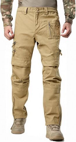Men's Cargo Work Pants Camo Cotton Tactical Military Ripstop Hiking with Multi Zipper Pockets in Saudi Arabia