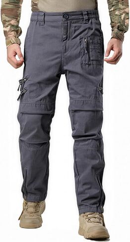 Men's Cargo Work Pants Camo Cotton Tactical Military Ripstop Hiking with Multi Zipper Pockets in Saudi Arabia