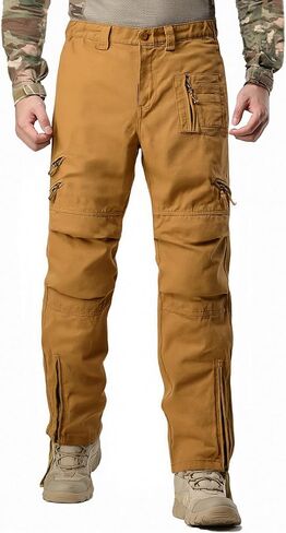 Men's Cargo Work Pants Camo Cotton Tactical Military Ripstop Hiking with Multi Zipper Pockets in Saudi Arabia