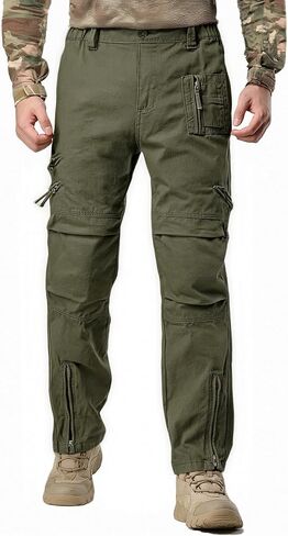 Men's Cargo Work Pants Camo Cotton Tactical Military Ripstop Hiking with Multi Zipper Pockets in Saudi Arabia