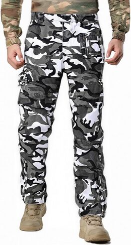 Men's Cargo Work Pants Camo Cotton Tactical Military Ripstop Hiking with Multi Zipper Pockets in Saudi Arabia