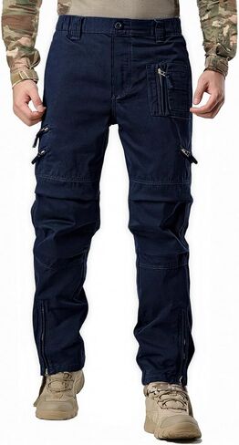 Men's Cargo Work Pants Camo Cotton Tactical Military Ripstop Hiking with Multi Zipper Pockets in Saudi Arabia