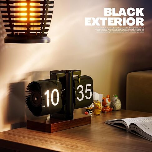Retro Analog Flip Down Clock, Mechanical Digital Flip Desk Clock Vintage, Classic Flipping Table Clock Battery Powered Internal Gear Operated with Black Walnut Base for Home Office Decor in Kuwait