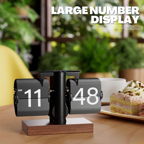 Retro Analog Flip Down Clock, Mechanical Digital Flip Desk Clock Vintage, Classic Flipping Table Clock Battery Powered Internal Gear Operated with Black Walnut Base for Home Office Decor in Kuwait