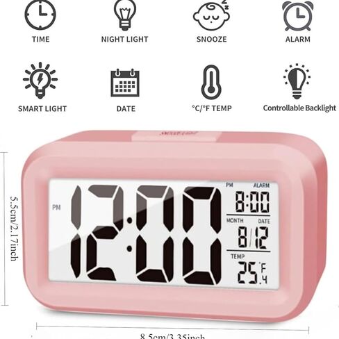 Multifunctional Digital Alarm Clock with Temperature Display Date LED Backlight Timer Compact Bedside Table Clock for Home Office Bedroom in Saudi Arabia