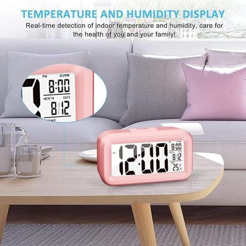 Multifunctional Digital Alarm Clock with Temperature Display Date LED Backlight Timer Compact Bedside Table Clock for Home Office Bedroom in Saudi Arabia