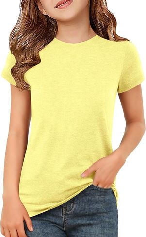 ZDC Girls Short Sleeve T Shirts Kids Summer Basic Tee Crewneck Cute Tops 5-14 Years in Saudi Arabia
