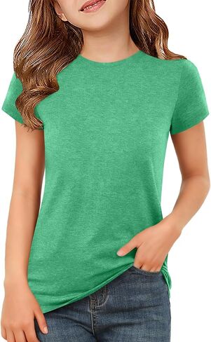 ZDC Girls Short Sleeve T Shirts Kids Summer Basic Tee Crewneck Cute Tops 5-14 Years in Saudi Arabia