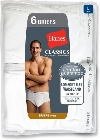 سراويل داخلية للرجال من Hanes Classics مع حزام خصر مرن مريح، أبيض، 7 قطع، مقاس L-أبيض in Kuwait