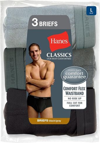 Hanes Classics Men's Briefs with Comfort Flex® Waistband 3-Pack Black/Grey, M-Black/Grey in Saudi Arabia