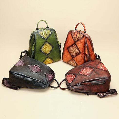 Women Vintage Genuine Leather Shoulder Bag Multifunctional Large Capacity Embossed Backpack (Black) in Saudi Arabia