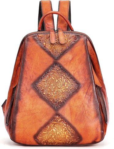 Women Vintage Genuine Leather Shoulder Bag Multifunctional Large Capacity Embossed Backpack (Black) in Saudi Arabia