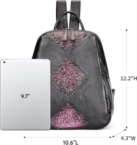 Women Vintage Genuine Leather Shoulder Bag Multifunctional Large Capacity Embossed Backpack (Black) in Saudi Arabia