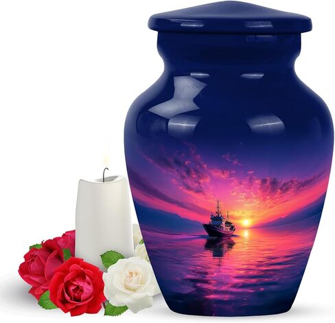 Yatskia Sailing Ship Sunset Urn for Ashes Adult Male, Mini Burial Urns for Human Ash, Large Decorative Urns for Human Ashes Adult Female, (Classic 10 Inch and 3 Inch) in Saudi Arabia