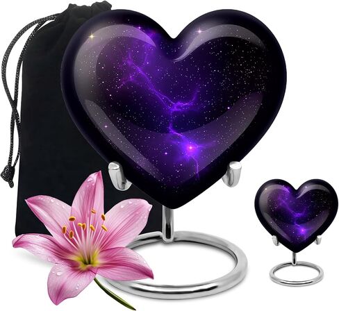 Yatskia Purple Galaxy Mini Keepsake Urns for Human Ashes Adult Male, Decorative Funeral Urn for Adult Ashes, (Heart 8 Inch and 3 Inch) in Saudi Arabia