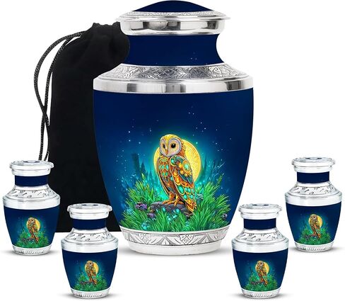 Owl Cremation Urn for Human Ash - Burial Urns for Adult Female Ash - Decorative Urns for Mom & Dad Ash - Memorial Urn for Human Remains - Funeral Keepsake - Combo 5 - Large 10 Inch & 3 Inch in Saudi Arabia