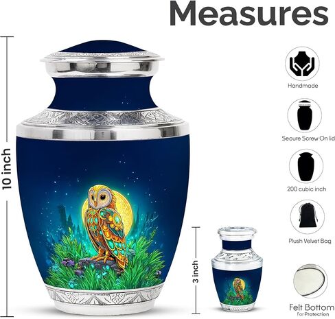 Owl Cremation Urn for Human Ash - Burial Urns for Adult Female Ash - Decorative Urns for Mom & Dad Ash - Memorial Urn for Human Remains - Funeral Keepsake - Combo 5 - Large 10 Inch & 3 Inch in Saudi Arabia