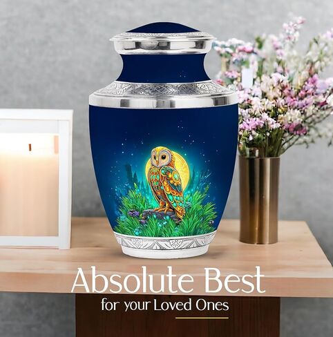 Owl Cremation Urn for Human Ash - Burial Urns for Adult Female Ash - Decorative Urns for Mom & Dad Ash - Memorial Urn for Human Remains - Funeral Keepsake - Combo 5 - Large 10 Inch & 3 Inch in Saudi Arabia