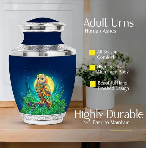 Owl Cremation Urn for Human Ash - Burial Urns for Adult Female Ash - Decorative Urns for Mom & Dad Ash - Memorial Urn for Human Remains - Funeral Keepsake - Combo 5 - Large 10 Inch & 3 Inch in Saudi Arabia