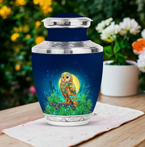 Owl Cremation Urn for Human Ash - Burial Urns for Adult Female Ash - Decorative Urns for Mom & Dad Ash - Memorial Urn for Human Remains - Funeral Keepsake - Combo 5 - Large 10 Inch & 3 Inch in Saudi Arabia