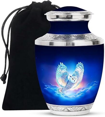 Owl Cremation Urn for Human Ash - Burial Urns for Adult Female Ash - Decorative Urns for Mom & Dad Ash - Memorial Urn for Human Remains - Funeral Keepsake - Combo 5 - Large 10 Inch & 3 Inch in Saudi Arabia