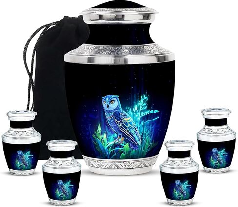 Owl Cremation Urn for Human Ash - Burial Urns for Adult Female Ash - Decorative Urns for Mom & Dad Ash - Memorial Urn for Human Remains - Funeral Keepsake - Combo 5 - Large 10 Inch & 3 Inch in Saudi Arabia