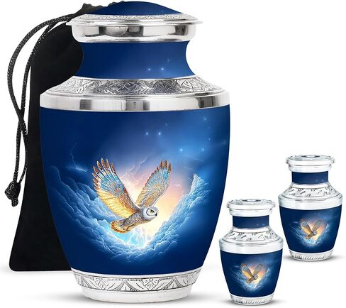 Owl Cremation Urn for Human Ash - Burial Urns for Adult Female Ash - Decorative Urns for Mom & Dad Ash - Memorial Urn for Human Remains - Funeral Keepsake - Combo 5 - Large 10 Inch & 3 Inch in Saudi Arabia