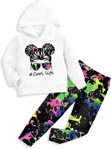 Toddler Girl Clothes Camo Graphic Hoodie Sweatshirt Little Girls Clothes Leggings Sweatpants 2PCS Outfits 3-8Y in Saudi Arabia