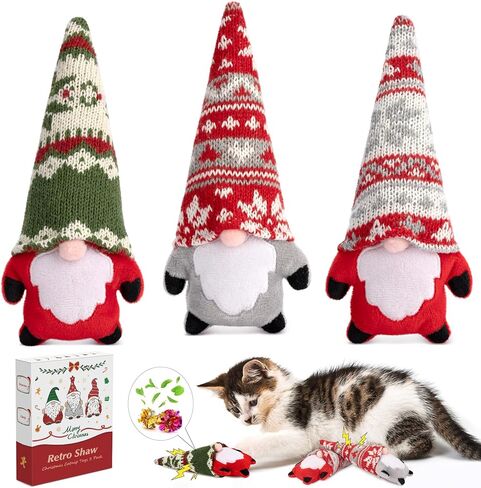 Retro Shaw Christmas Catnip Toys with Crinkle Sound 5 Pack, Cat Toys with Silvervine and Catnip for Christmas, Interactive Cat Chew Toy for Indoor Cats Kittens Kitty in Kuwait