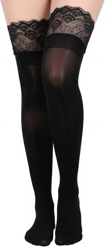 جوارب Bremorou ذات الحجم الكبير للفخذ، جوارب طويلة شفافة من الدانتيل الأسود مضادة للانزلاق، ارتفاعات الفخذ بالإضافة إلى الحجم، جوارب الملابس الداخلية، جوارب طويلة للفخذين للنساء من النايلون in Saudi Arabia