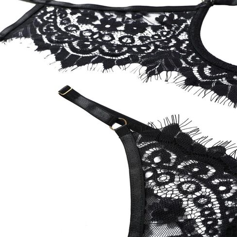 Lingerie Set for Women Sexy Floral Lace Underwire Bra & Sheer Panty 2 Piece See Through in Saudi Arabia