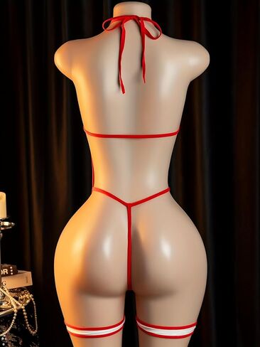 Sexy Nurse Costume Bodysuit with Metallic Link Cutouts - Backless Open Crotch Design, Red & White Uniform in Saudi Arabia