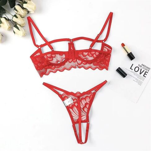 Lingerie Set for Women Sexy Floral Lace Underwire Bra & Sheer Panty 2 Piece See Through in Saudi Arabia
