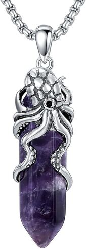 Octopus Necklace with Black Obsidian 925 Sterling Silver Octopus Pendant Jewelry for Men, w/Stainless Steel Chain 22''+2'' in Kuwait