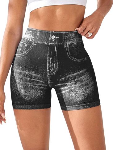 V Back Booty Shorts Women Faux Denim Butt Lifting Jegging Jean Shorts High Waisted Scrunch Workout Yoga Biker in Saudi Arabia
