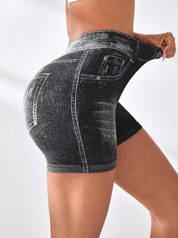 V Back Booty Shorts Women Faux Denim Butt Lifting Jegging Jean Shorts High Waisted Scrunch Workout Yoga Biker in Saudi Arabia