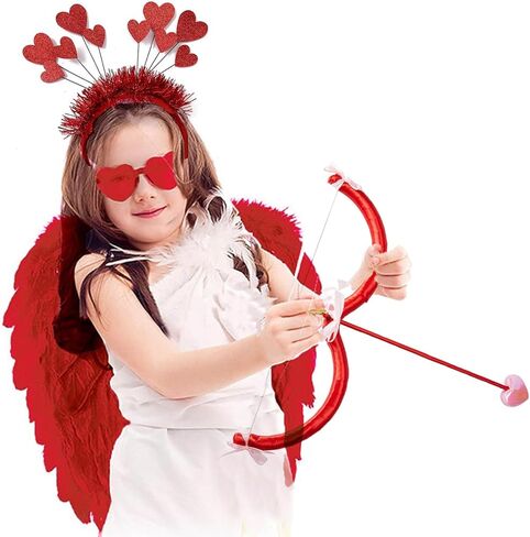 Cupid Costume Set with Bow and Arrow, Wings, Heart Glasses, Headband, Photography Props in Saudi Arabia