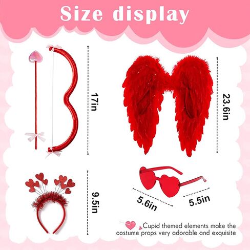 Cupid Costume Set with Bow and Arrow, Wings, Heart Glasses, Headband, Photography Props in Saudi Arabia