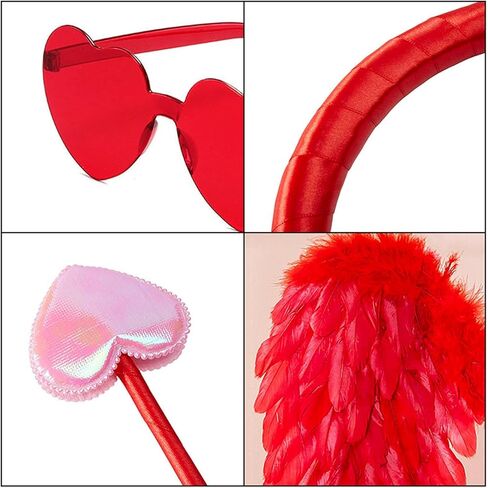 Cupid Costume Set with Bow and Arrow, Wings, Heart Glasses, Headband, Photography Props in Saudi Arabia