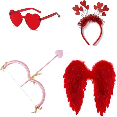 Cupid Costume Set with Bow and Arrow, Wings, Heart Glasses, Headband, Photography Props in Saudi Arabia
