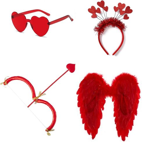 Cupid Costume Set with Bow and Arrow, Wings, Heart Glasses, Headband, Photography Props in Saudi Arabia