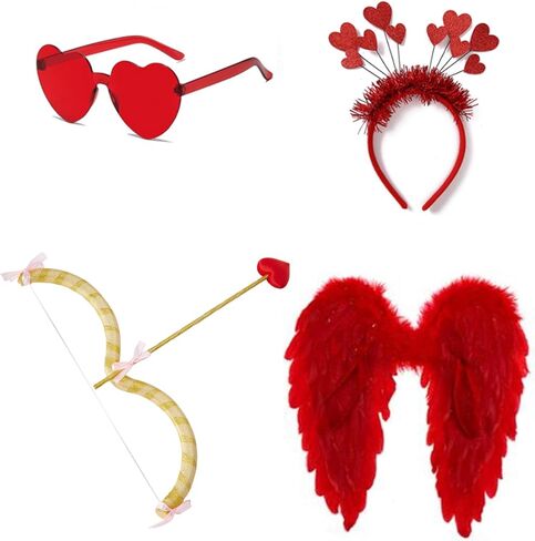 Cupid Costume Set with Bow and Arrow, Wings, Heart Glasses, Headband, Photography Props in Saudi Arabia