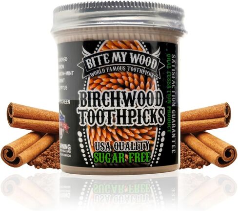 BiteMyWood USA Birch Toothpicks 450 Cinnamon Flavor Toothpicks in Plastic Jar -Use to Quit Smoking and Freshen Breath After Food and Drink - An Alternative to Gum, Mints and Cigarettes -FBA in Saudi Arabia