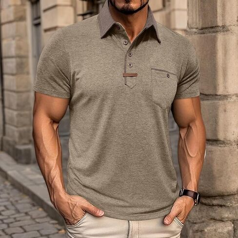 Mens Casual Short Sleeve Polo Shirts Classic Collared Shirt Summer Golf Button Shirt with Pocket in Saudi Arabia