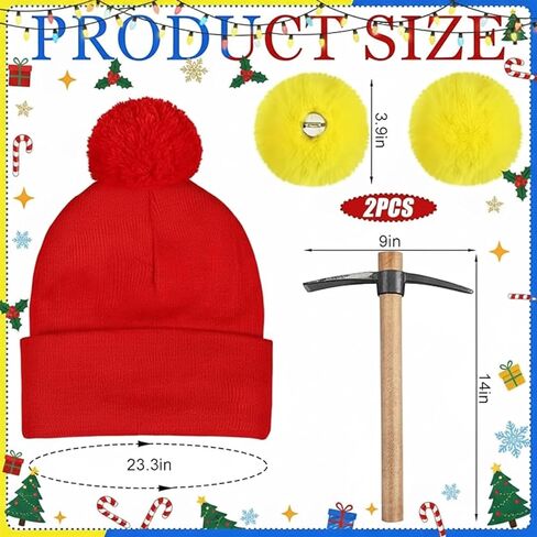 Mepase 3 Pcs Men's Prospector Costume Accessories Stop-motion Animation Character Costume Metal Pick Axe Red Beanie Hat Ear Muffs for Rugged Arctic Explorer Cosplay Outfit Halloween Christmas Cosplay in Saudi Arabia