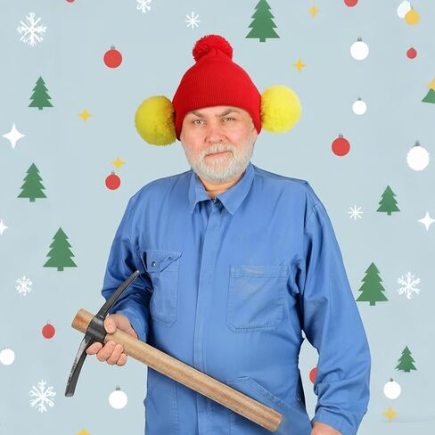 Mepase 3 Pcs Men's Prospector Costume Accessories Stop-motion Animation Character Costume Metal Pick Axe Red Beanie Hat Ear Muffs for Rugged Arctic Explorer Cosplay Outfit Halloween Christmas Cosplay in Saudi Arabia