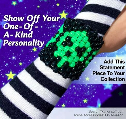 Kandi Cuff Scene Acessories, Adjustable, Bold Patterns Dopamine Beads, Festival Clubwear, Rave Party Lovers, Plur in Saudi Arabia