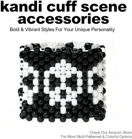 Kandi Cuff Scene Acessories, Adjustable, Bold Patterns Dopamine Beads, Festival Clubwear, Rave Party Lovers, Plur in Saudi Arabia