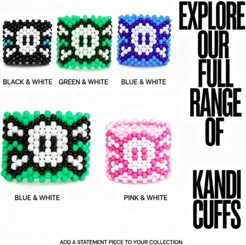 Kandi Cuff Scene Acessories, Adjustable, Bold Patterns Dopamine Beads, Festival Clubwear, Rave Party Lovers, Plur in Saudi Arabia