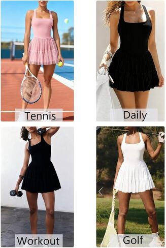 Jinsha Womens Tennis Dress Cute 2-in-1 Athletic Dresses Halter Neck Golf Workout Dress with Built-in Bra & Shorts Pockets in Saudi Arabia